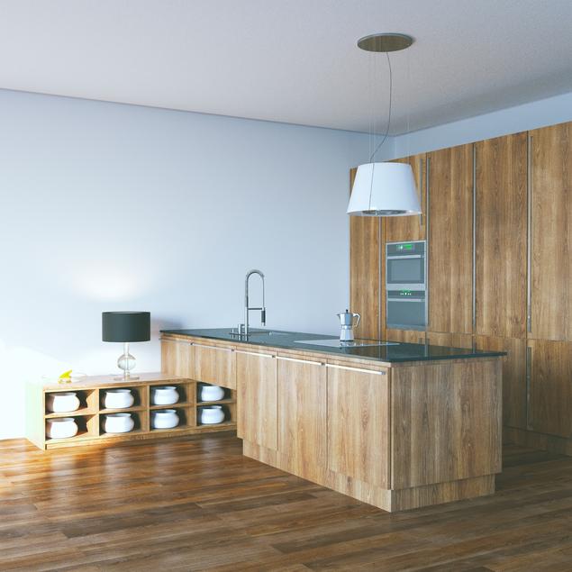 Kuchnia otwarta na salon wykończona drewnem – minimalizm i natura w aranżacji kuchni